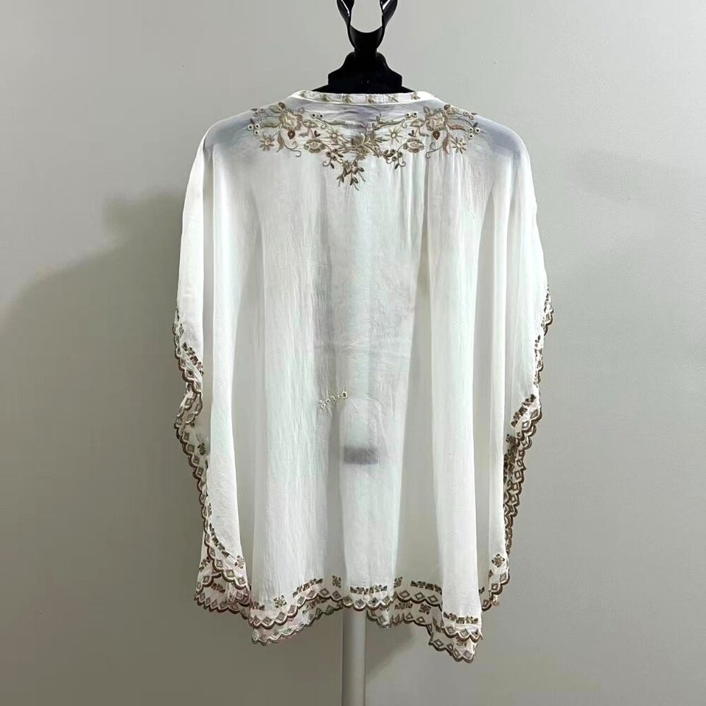 NWOT Johnny Was Embroidered Floral Kaftan Shirt Blouse Oversized Sz M - Picture 11 of 16